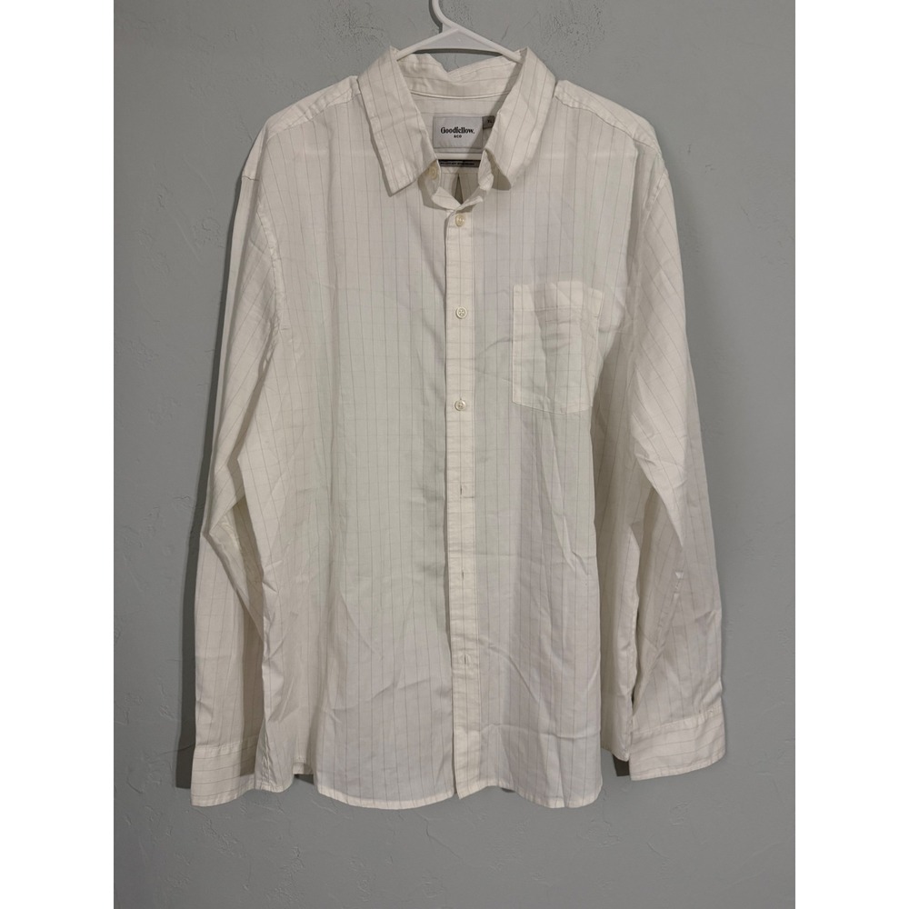 Goodfellow &Co Mens Every Wear Poplin Button Up Shirt White Grid XL Standard Fit